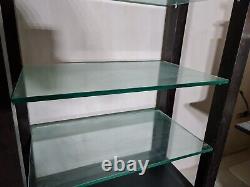 Unusual Solid Heavy Bookcase Display Cabinet glass Shelf Unit Dark Brown wood