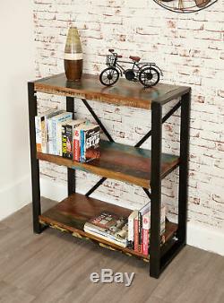 Urban Chic Reclaimed Wood 3 Shelf Bookcase Low Display Unit Steel Frame