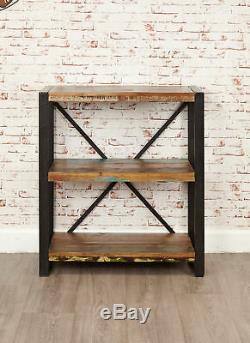 Urban Chic Reclaimed Wood 3 Shelf Bookcase Low Display Unit Steel Frame