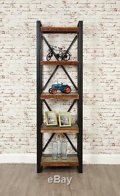 Urban Chic Reclaimed Wood 5 Shelf Bookcase Tall Display Unit Steel Frame