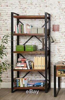 Urban Chic Reclaimed Wood 5 Shelf Bookcase Tall Large Display Unit Steel Frame