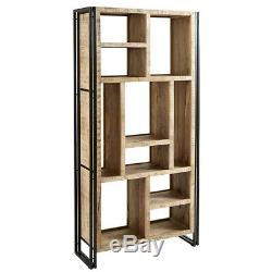 Urban Industrial Multi Shelf Bookcase Retro Rustic Solid Wood Metal Medium Oak