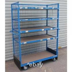 Used Heavy Duty 6 Wheel 5 Shelf Industrial Steel Cage Stock Trolley Cart