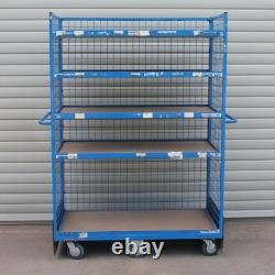 Used Heavy Duty 6 Wheel 5 Shelf Industrial Steel Cage Stock Trolley Cart