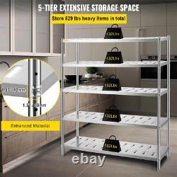 VEVOR Garage Shelf Heavy Duty Shelving 5-Tier 59.1x17.7x70.9 in Stainless Steel