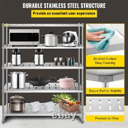 VEVOR Garage Shelf Heavy Duty Shelving 5-Tier 59.1x17.7x70.9 in Stainless Steel