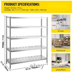VEVOR Garage Shelf Heavy Duty Shelving 5-Tier 59.1x17.7x70.9 in Stainless Steel