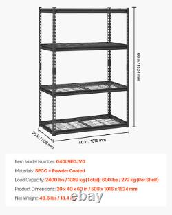 VEVOR Storage Shelves 4 Tier Adjustable Heavy Duty Garage Shelving Unit 2400 lbs