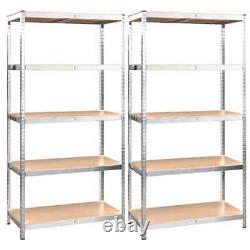 VidaXL 5-Layer Heavy-duty Shelves 2 pcs Silver Steel&Engineered Wood UK NEW