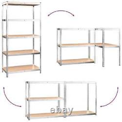 VidaXL 5-Layer Heavy-duty Shelves 2 pcs Silver Steel&Engineered Wood UK NEW