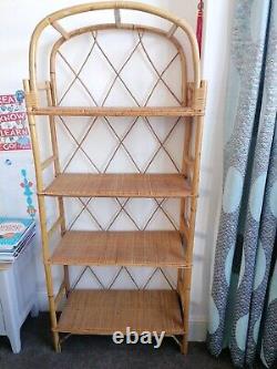 Vintage 1970's Bamboo & Rattan 2 Bay Display Shelving Unit / Book Case