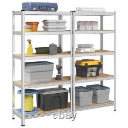 WALPLUS 5-Layer Heavy-Duty Shelves 2 pcs Silver Steel & Engineered Wood WALPLUS 5-Layer Heavy-Duty Shelves 2 pcs Silver Steel & Engineered Wood