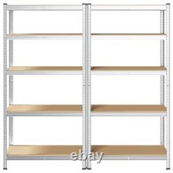 WALPLUS 5-Layer Heavy-Duty Shelves 2 pcs Silver Steel & Engineered Wood