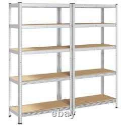 WALPLUS 5-Layer Heavy-Duty Shelves 2 pcs Silver Steel & Engineered Wood