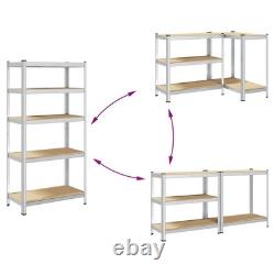 WALPLUS 5-Layer Heavy-Duty Shelves 2 pcs Silver Steel & Engineered Wood