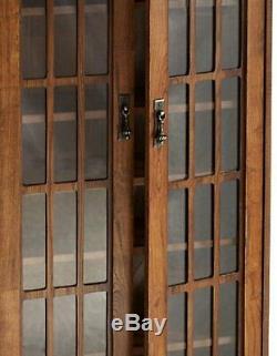 Window Storage Bookcase Cabinet Pane Media Oak Wood Furniture Magnetic Doors