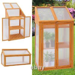 Wooden Coldframe Grow House Polycarbonate Greenhouse Outdoor Planter with2 Shelves
