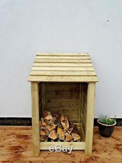 Wooden Log Store 4ft Beech Treated Outdoor Firewood Wood Storage