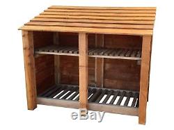 Wooden Log Store 4ft Oak Treated Outdoor Firewood Wood Storage