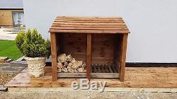 Wooden Log Store 4ft Oak Treated Outdoor Firewood Wood Storage