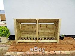 Wooden Log Store 4ft Pine Treated Outdoor Firewood Wood Storage