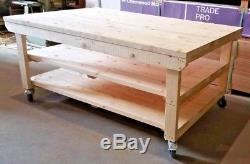 Wooden WorkBench ROTEM with Wheels 4ft to 8ft x 4ft Depth Heavy Duty