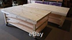 Wooden WorkBench ROTEM with Wheels 4ft to 8ft x 4ft Depth Heavy Duty
