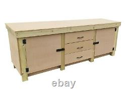 Wooden Work Bench With Drawers and Double Lockable Cupboard Heavy-Duty MDF Top