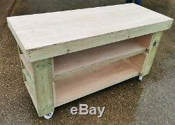 Wooden Workbench Eucalyptus Ply Top with Extra Shelving Industrial Heavy-duty
