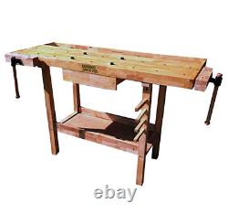Woodworking Bench Hardwood 7 Vices One Drawer Tool Well Shelf Heavy Duty DIY