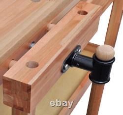 Woodworking Bench Hardwood 7 Vices One Drawer Tool Well Shelf Heavy Duty DIY