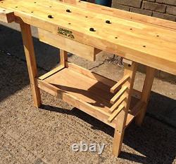 Woodworking Bench Hardwood 7 Vices One Drawer Tool Well Shelf Heavy Duty DIY