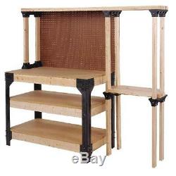 Work Bench Table Kit Garage Heavy Duty Shelves Wooden Black NEW