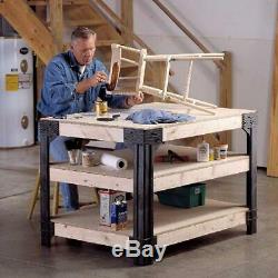Work Bench Table Kit Garage Heavy Duty Shelves Wooden Black NEW