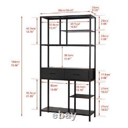 XL Vintage Industrial Bookcase Tall Shelf Metal Display Unit with Cabinet & Rack