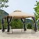 3x3(m) Extérieur Gazebo Patio Pavillon Canopée Tente Avec Netting & Étagère Toit À 2 Étages