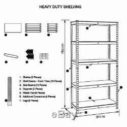 5 Niveau Racking Shelf Garage Étagère Heavy Duty Etagères De Stockage 180x90x40cm