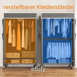 Armoire en toile en tissu robuste avec rail de suspension et étagères sur roulettes