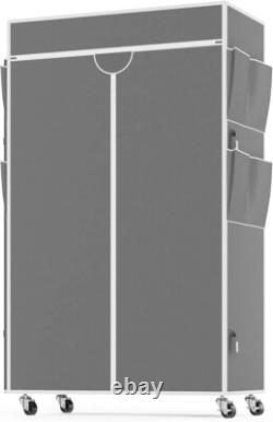 Armoire en toile en tissu robuste avec rail de suspension et étagères sur roulettes