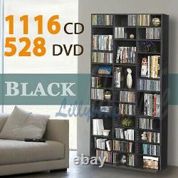Black Storage Étagère Rack Unit Gratuit Bibliothèque Permanente Jeux Vidéo 1116 Cd/528 DVD