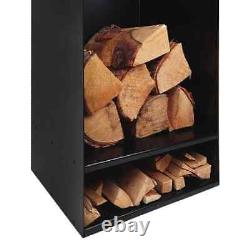 Chariot de rangement pour bûches de bois avec double étagère, support de stockage intérieur près du foyer