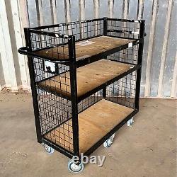 Chariots de picking avec cadre en acier de 6 roues, à usage intensif, et étagères