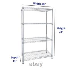 D 14''X L 36'' X H 72-4 Étagère en Fil Chromé 6 pieds de Hauteur Rangement Haute Résistance