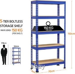 Élégant étagère de garage à 5 niveaux, robuste, réglable, rack de rangement bleu