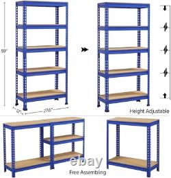 Élégant étagère de garage à 5 niveaux, robuste, réglable, rack de rangement bleu