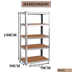 Étagère à 5 niveaux, unité de rangement en acier sans boulons pour garage, étagère de stockage robuste.