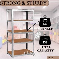 Étagère à 5 niveaux, unité de rangement en acier sans boulons pour garage, étagère de stockage robuste.