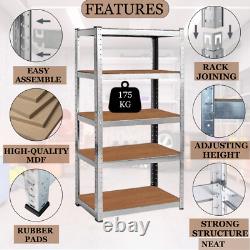 Étagère à 5 niveaux, unité de rangement en acier sans boulons pour garage, étagère de stockage robuste.