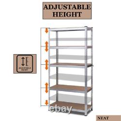 Étagère à 5 niveaux, unité de rangement en acier sans boulons pour garage, étagère de stockage robuste.