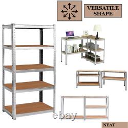 Étagère à 5 niveaux, unité de rangement en acier sans boulons pour garage, étagère de stockage robuste.